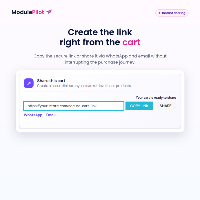 Create and share a secure cart link instantly