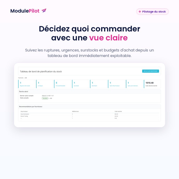 MP Stock Planner FR — Tableau de bord