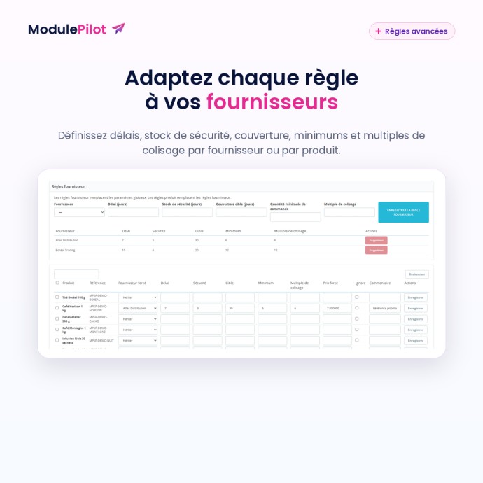 MP Stock Planner FR — Règles