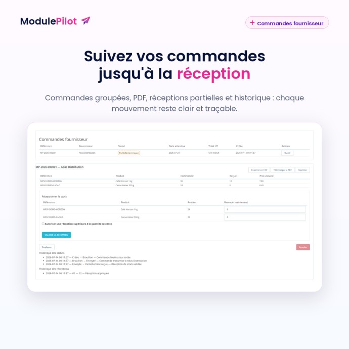 MP Stock Planner FR — Commandes fournisseur