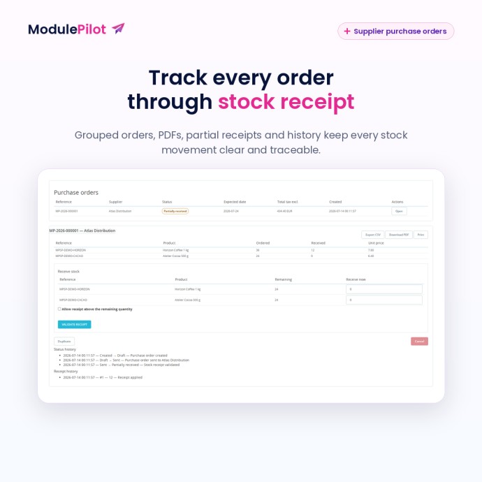 MP Stock Planner EN — Supplier orders