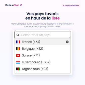 244 pays et territoires, pays favoris en tête