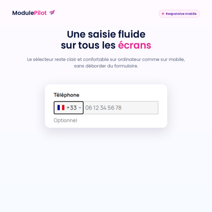 Sélecteur d’indicatif responsive sur mobile