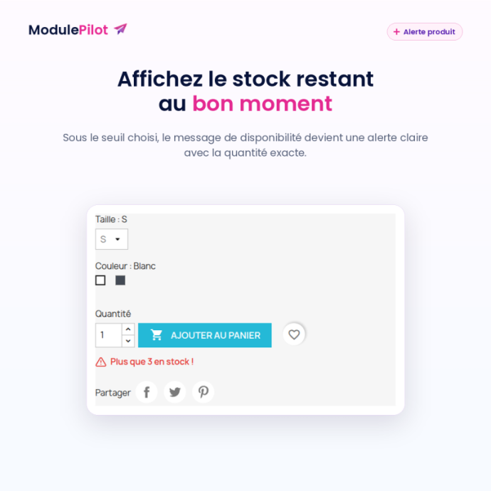 Alerte de stock restante sous un seuil configurable