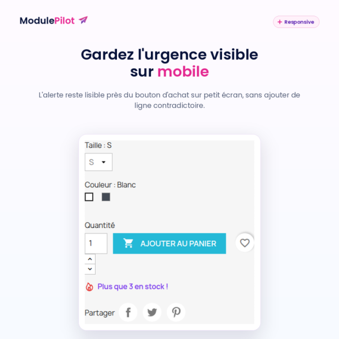 Alerte de stock faible responsive sur mobile