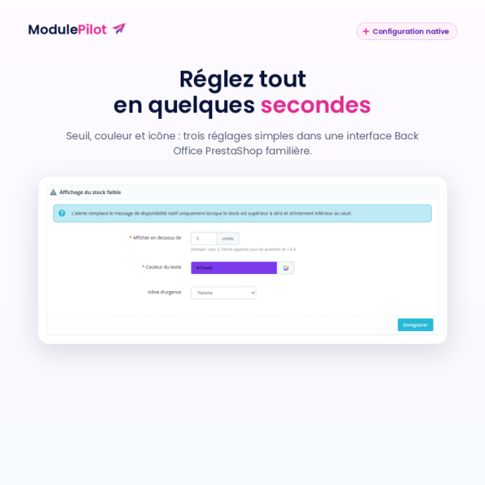 Configuration native du seuil, de la couleur et de l’icône