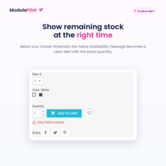Remaining stock alert below a configurable threshold