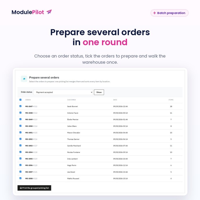Batch preparation: choosing the orders to prepare