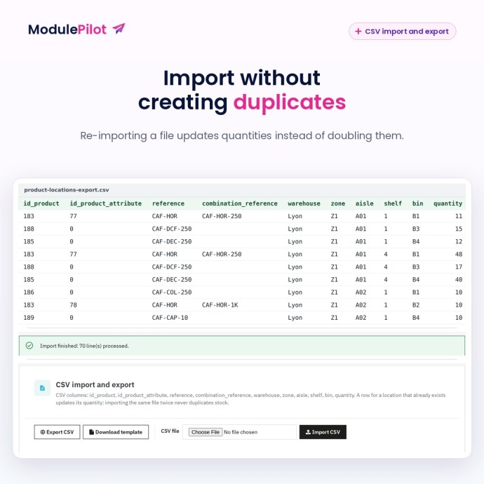 CSV import and export without duplicates
