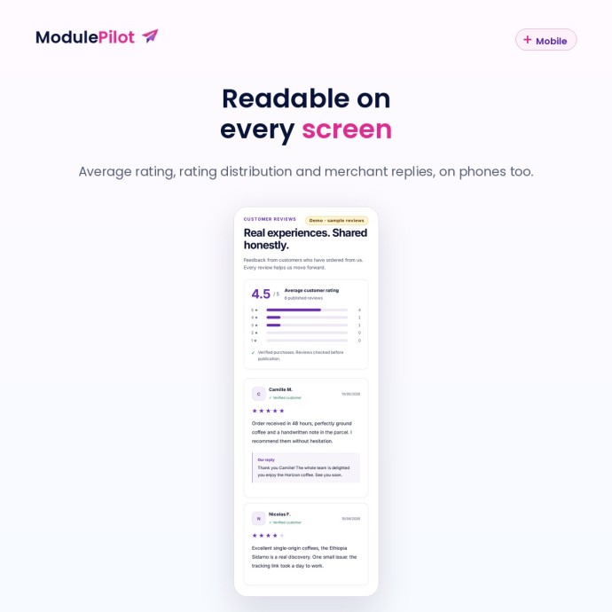 Customer reviews on mobile