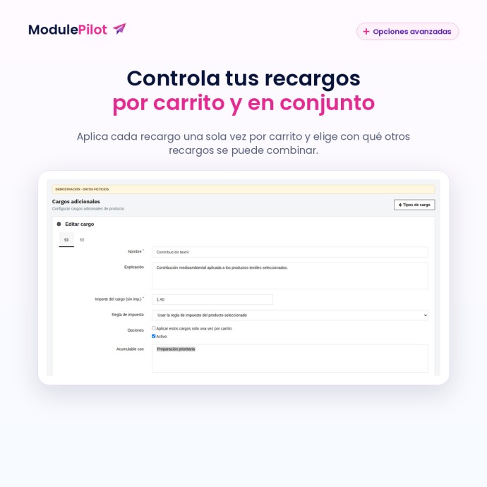 Controla tus recargos por carrito y en conjunto
