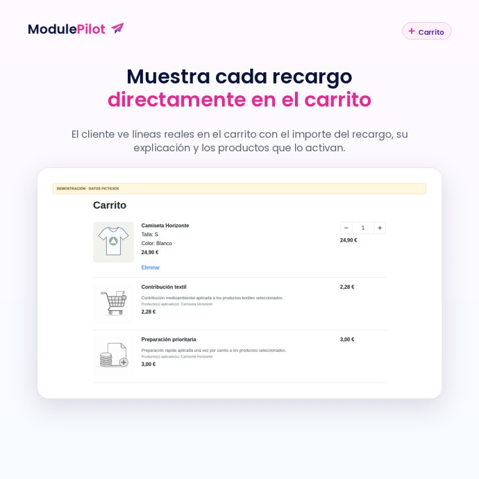 Muestra cada recargo directamente en el carrito