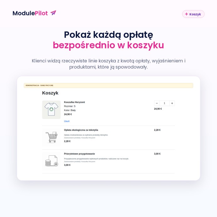 Pokaż każdą opłatę bezpośrednio w koszyku
