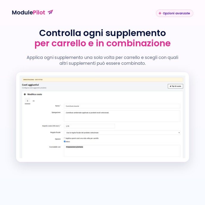 Controlla ogni supplemento per carrello e in combinazione