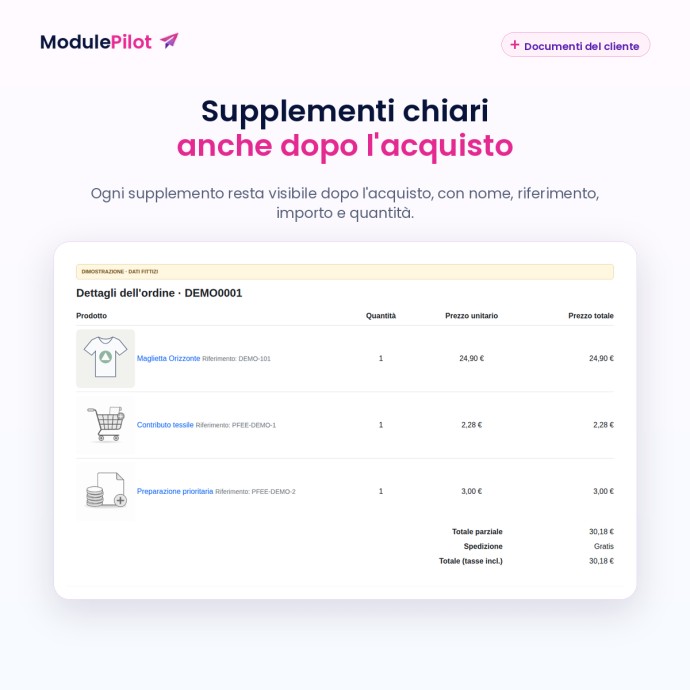 Supplementi chiari anche dopo l'acquisto