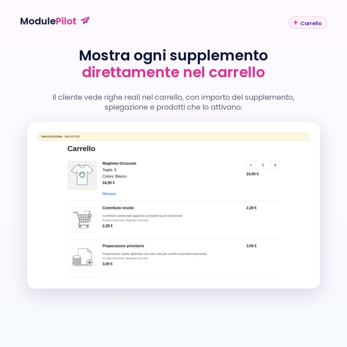 Mostra ogni supplemento direttamente nel carrello