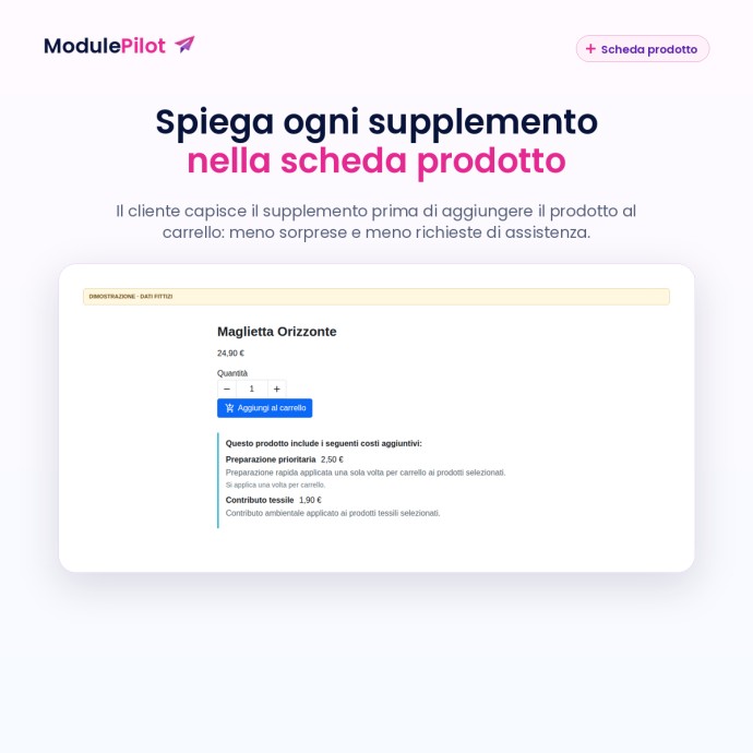 Spiega ogni supplemento nella scheda prodotto