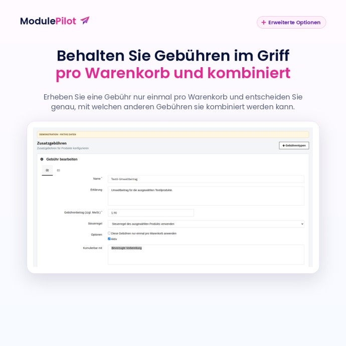 Behalten Sie Gebühren im Griff pro Warenkorb und kombiniert