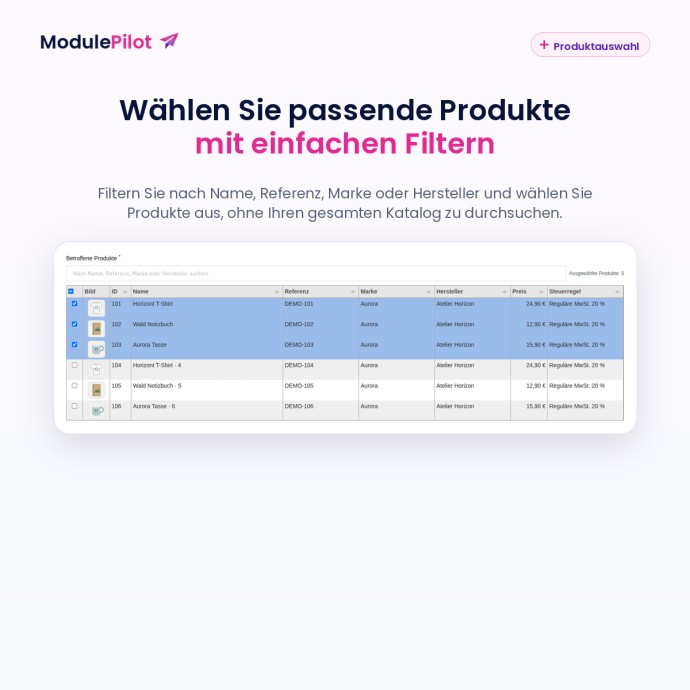 Wählen Sie passende Produkte mit einfachen Filtern