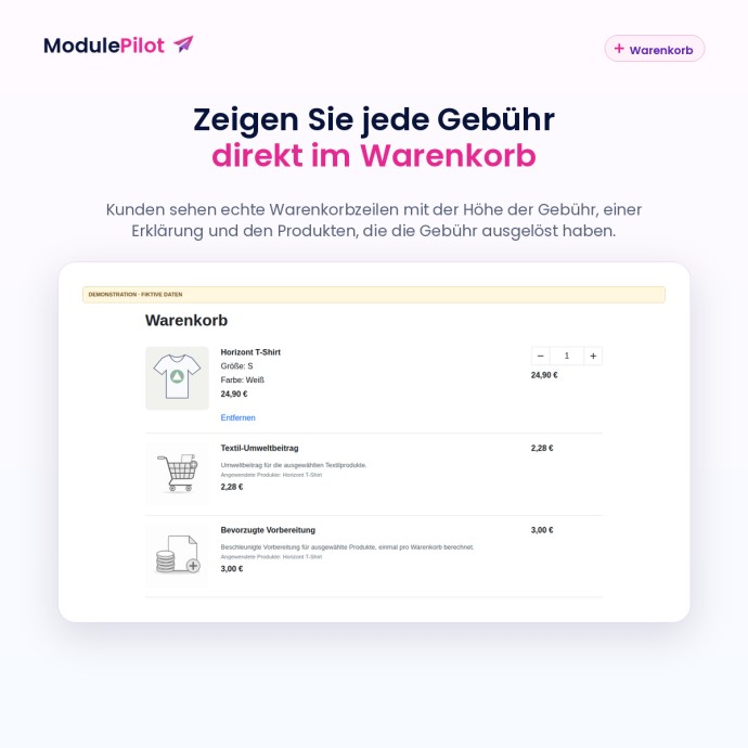 Zeigen Sie jede Gebühr direkt im Warenkorb
