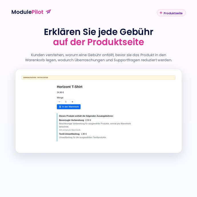 Erklären Sie jede Gebühr auf der Produktseite