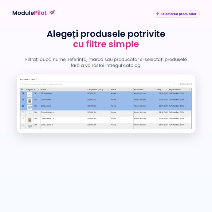 Alegeți produsele potrivite cu filtre simple