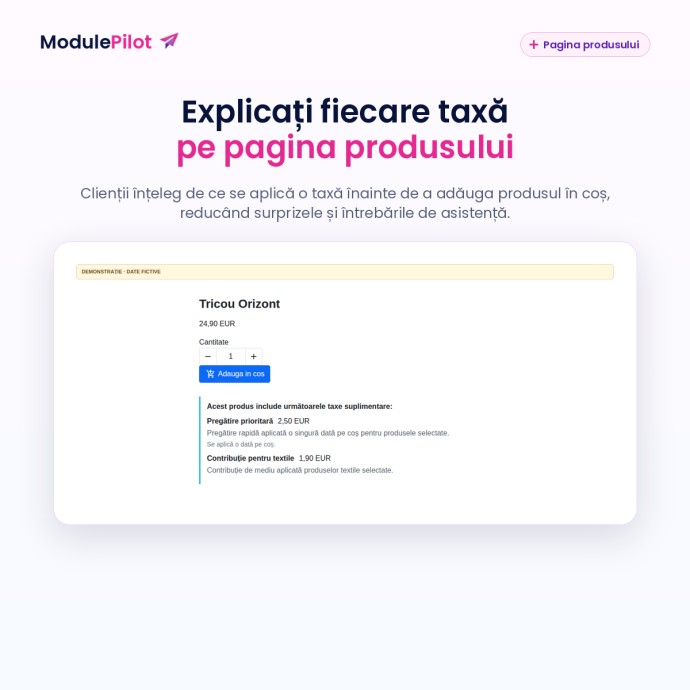 Explicați fiecare taxă pe pagina produsului