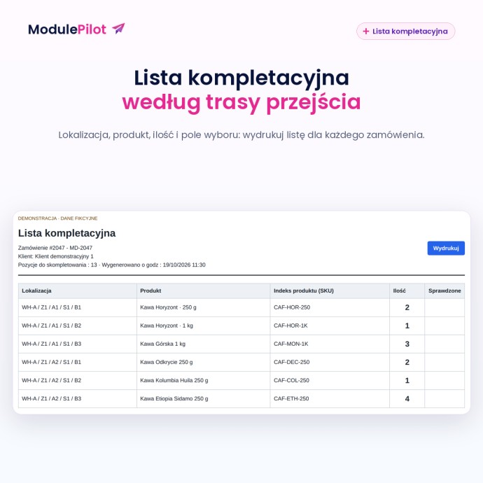 Lista kompletacyjna według trasy przejścia