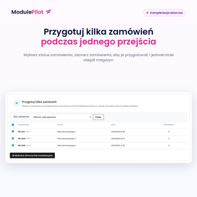 Przygotuj kilka zamówień podczas jednego przejścia