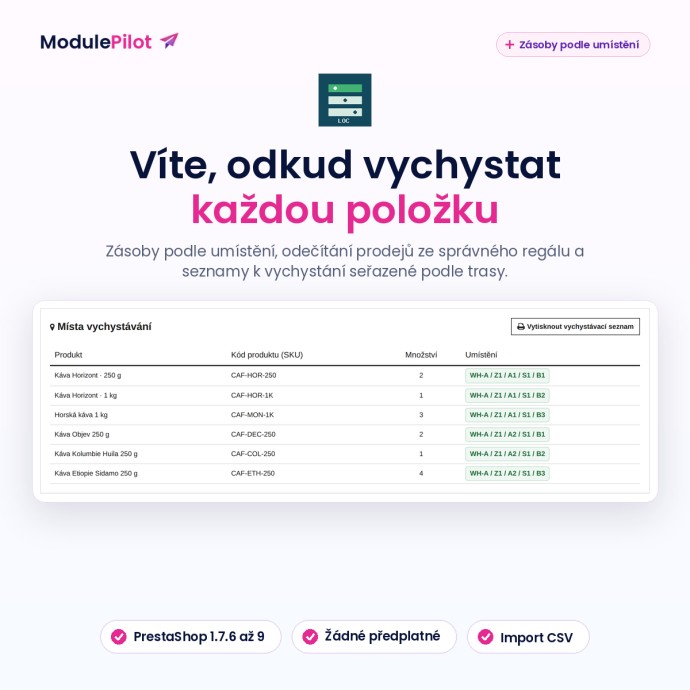 Víte, odkud vychystat každou položku