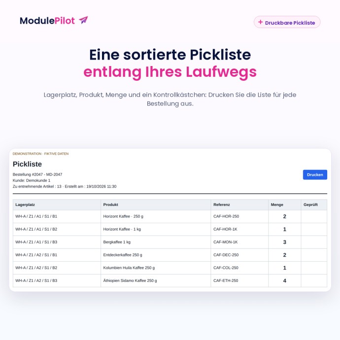 Eine sortierte Pickliste entlang Ihres Laufwegs