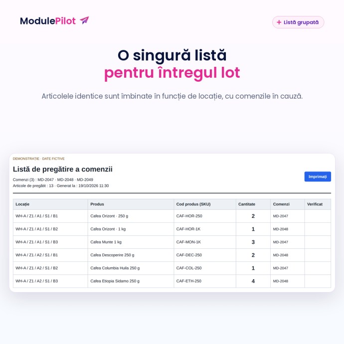 O singură listă pentru întregul lot