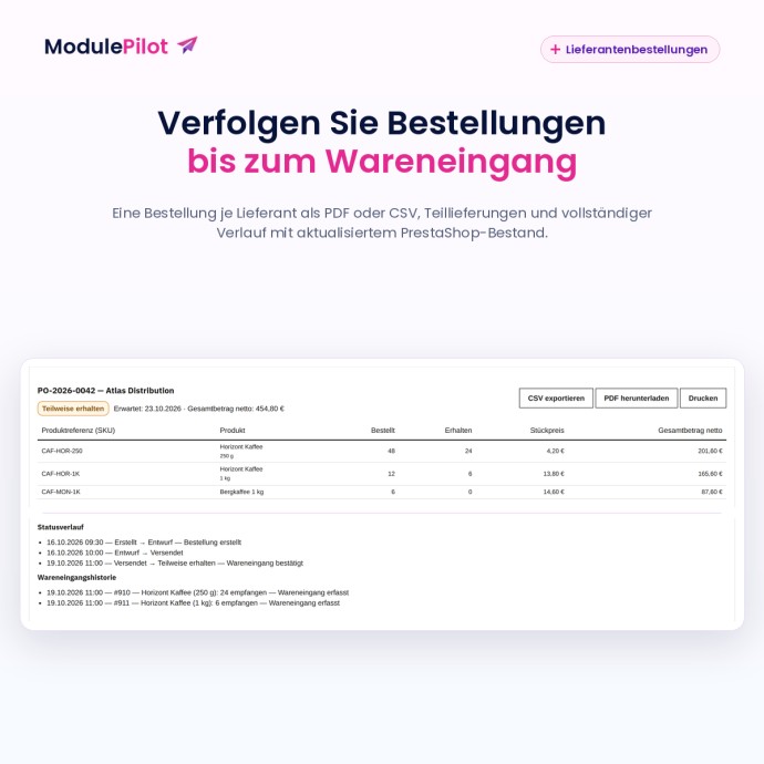 Verfolgen Sie Bestellungen bis zum Wareneingang