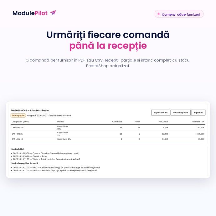 Urmăriți fiecare comandă până la recepție