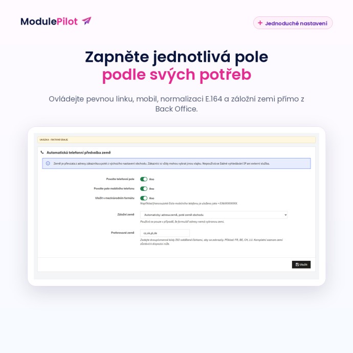 Zapněte jednotlivá pole podle svých potřeb