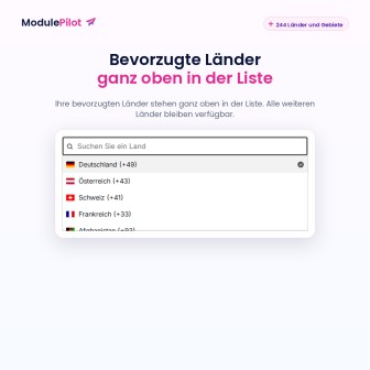 Bevorzugte Länder ganz oben in der Liste