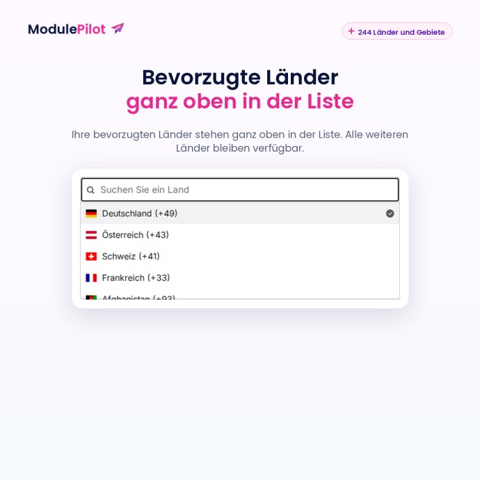 Bevorzugte Länder ganz oben in der Liste