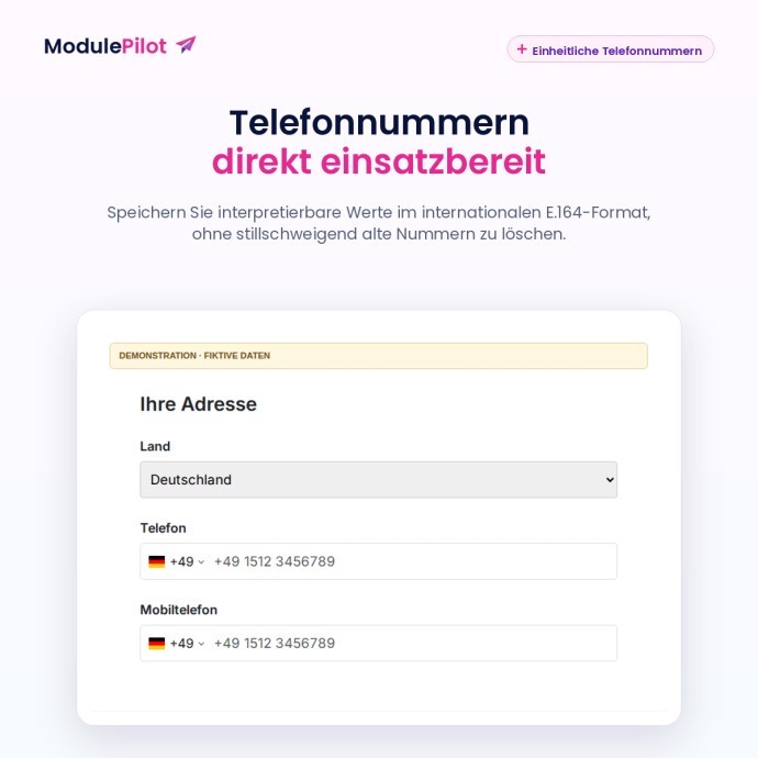 Telefonnummern direkt einsatzbereit