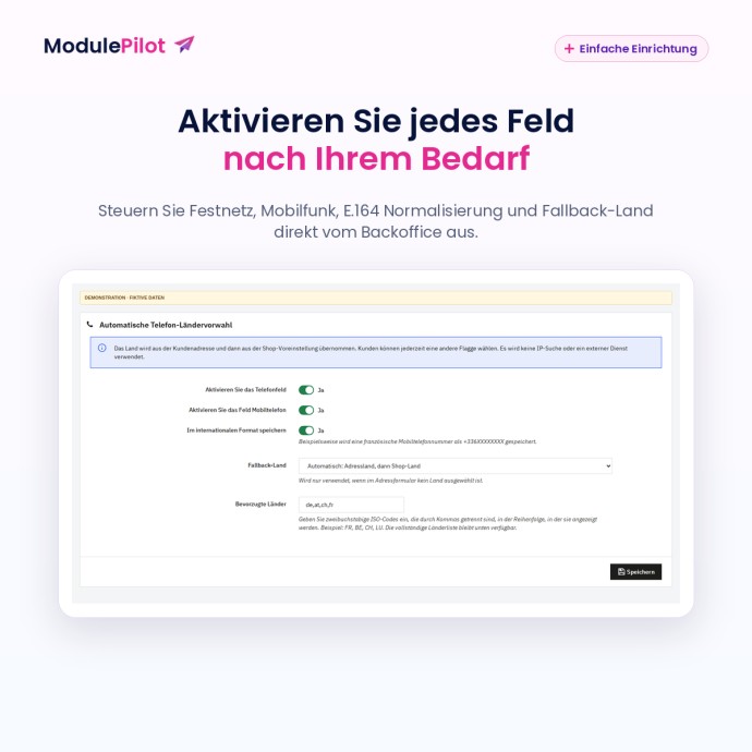 Aktivieren Sie jedes Feld nach Ihrem Bedarf