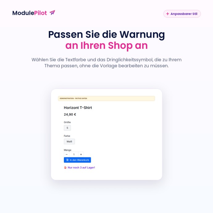 Passen Sie die Warnung an Ihren Shop an