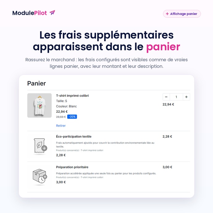 Frais visibles dans le panier