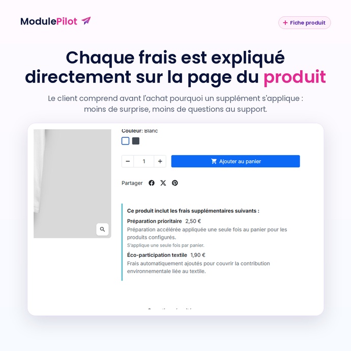 Frais expliqués sur la fiche produit