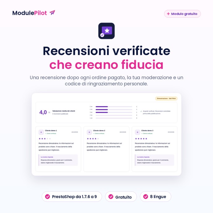 Recensioni verificate che creano fiducia