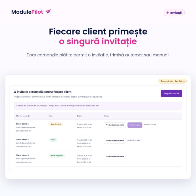 Fiecare client primește o singură invitație