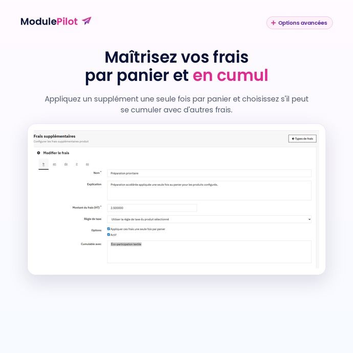 Options d’application et de cumul des frais