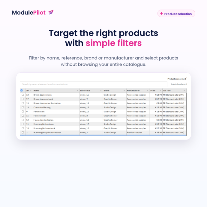 Select products with simple catalogue filters