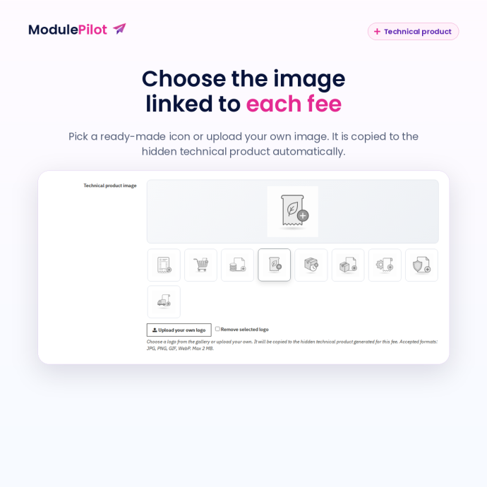 Choose a technical product image for each fee