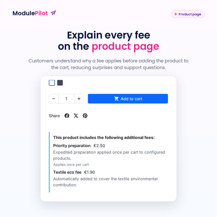 Additional fees explained on the product page