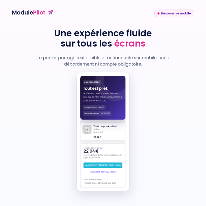 Expérience responsive du panier partagé
